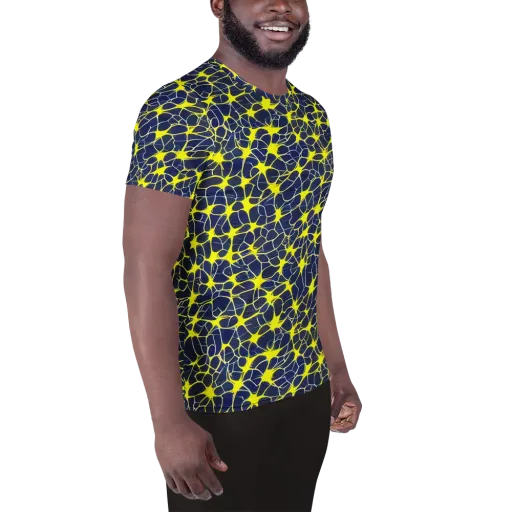 Neon Neural Network on a Men's Athletic T-Shirt