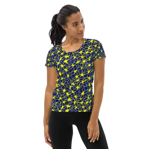 Neon Neural Network on a Women's Athletic T-Shirt