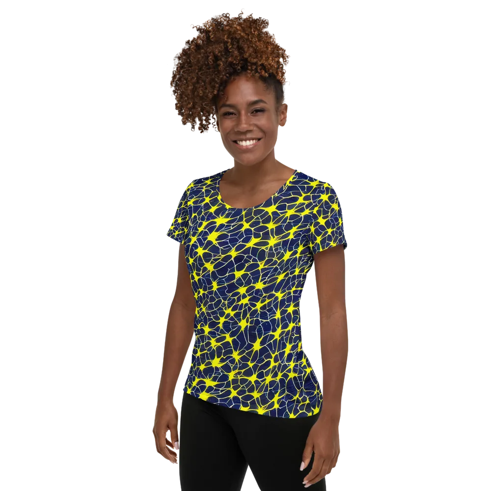 Neon Neural Network on Women's Athletic T-Shirt — Left