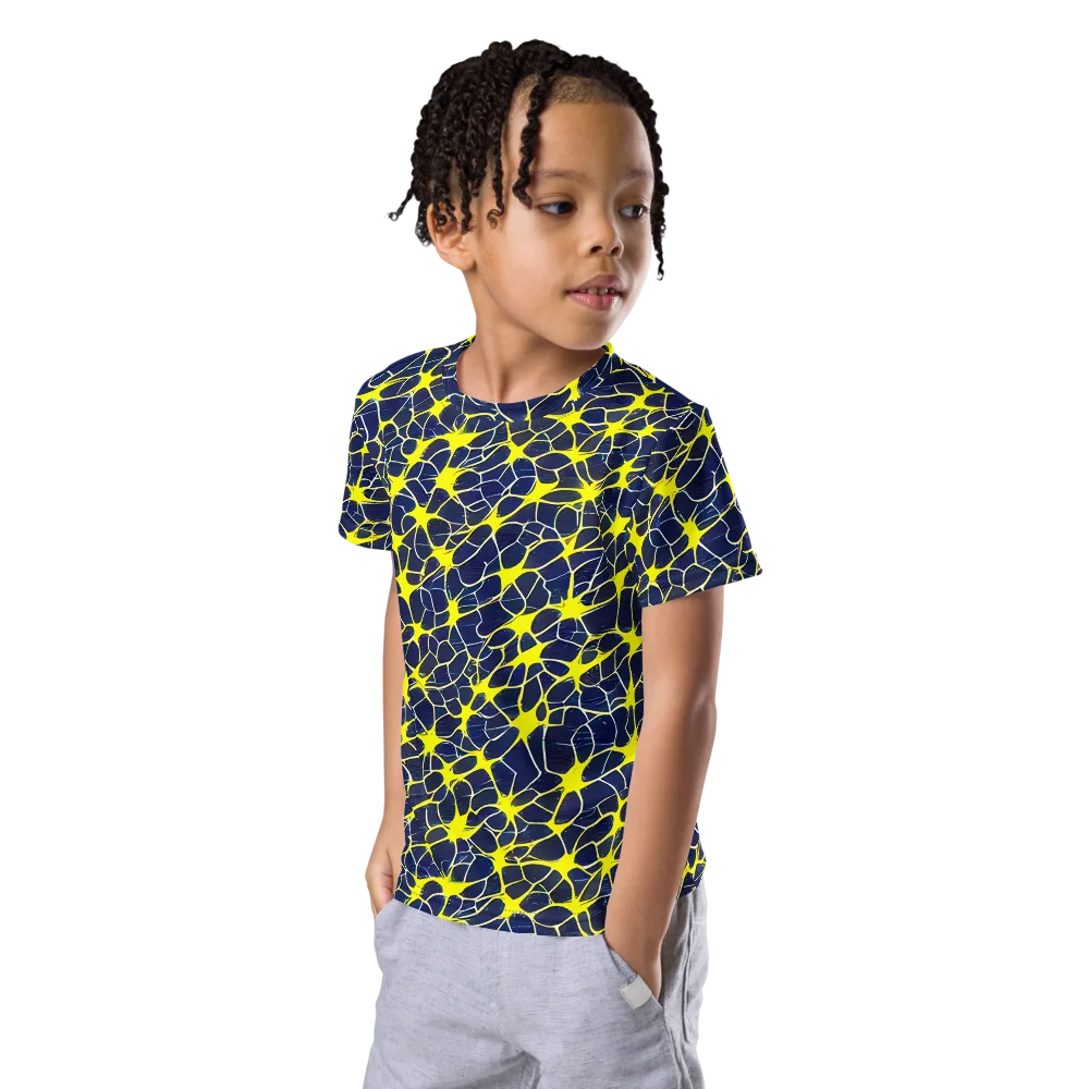 Neon Neural Network on Kids Crew Neck T-Shirt — Left Front