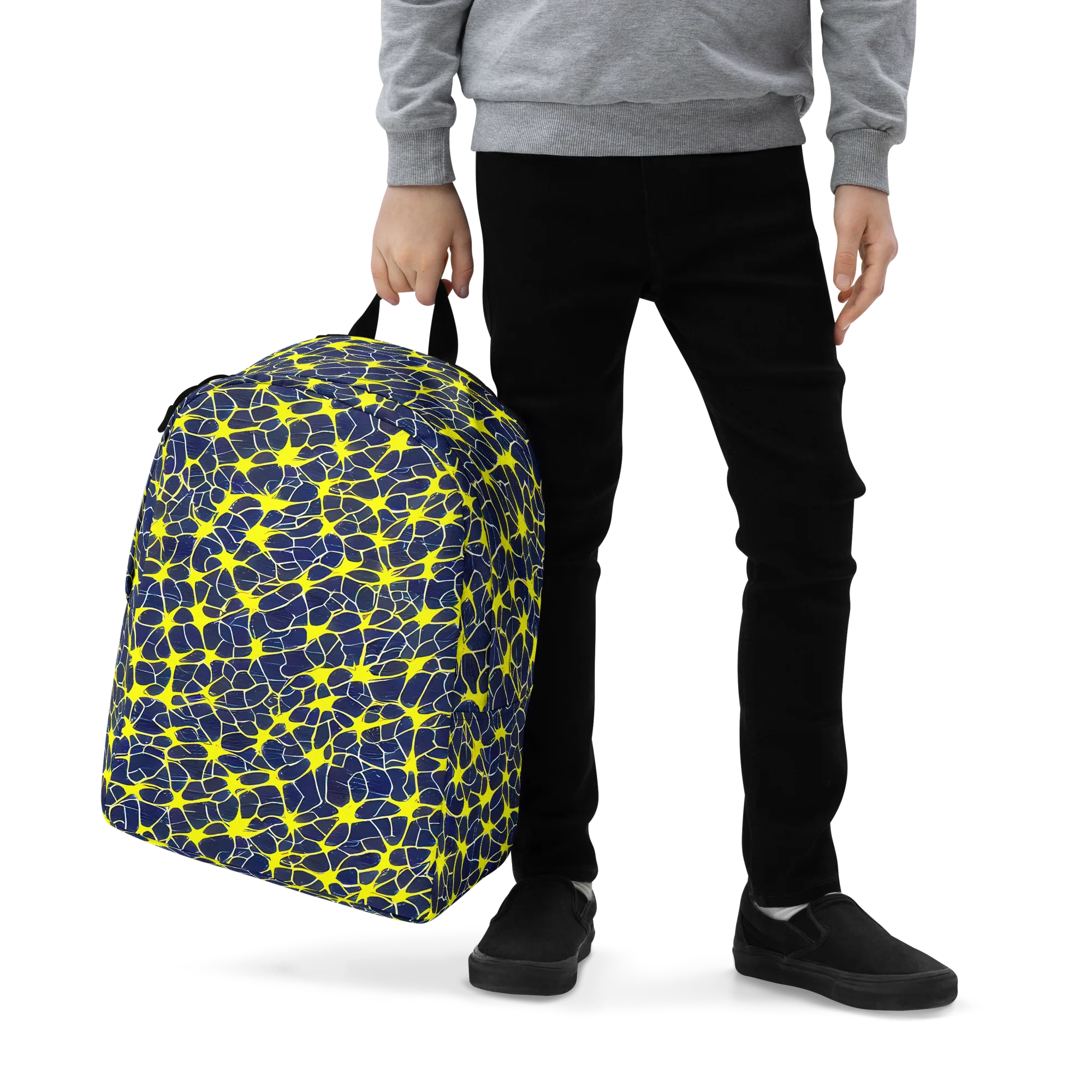 Neon Neural Network on Minimalist Backpack — Zoomed-in