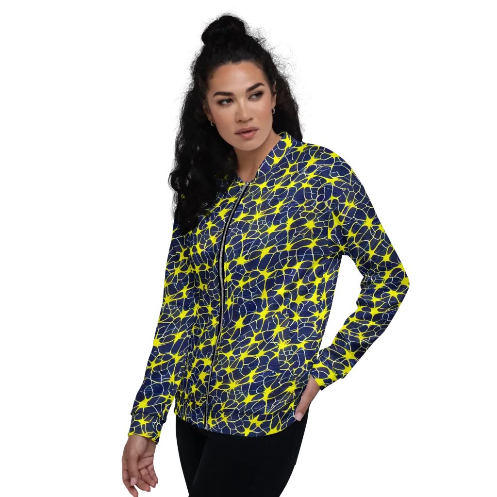 Neon Neural Network on Bomber Jacket — Left