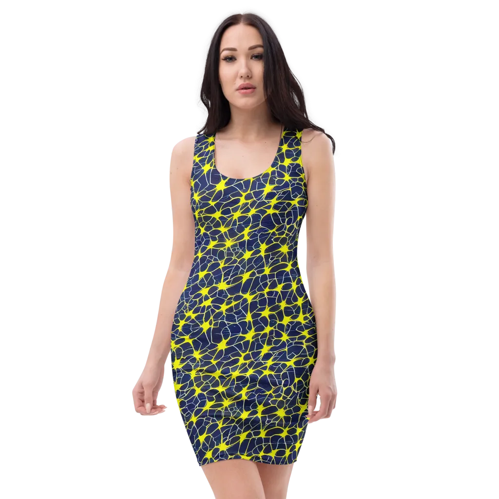 Neon Neural Network on Bodycon Dress — Front