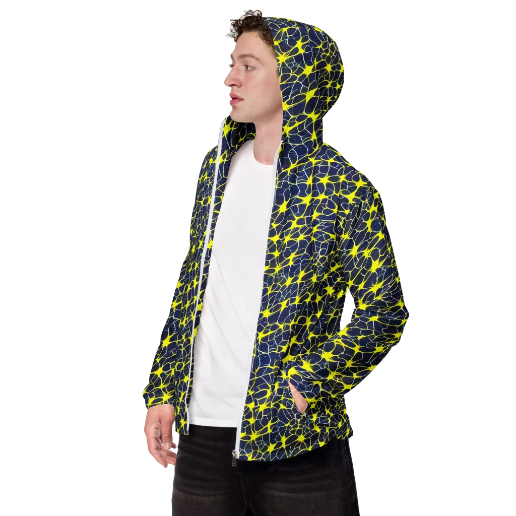 Neon Neural Network on Men's Windbreaker — Left Front