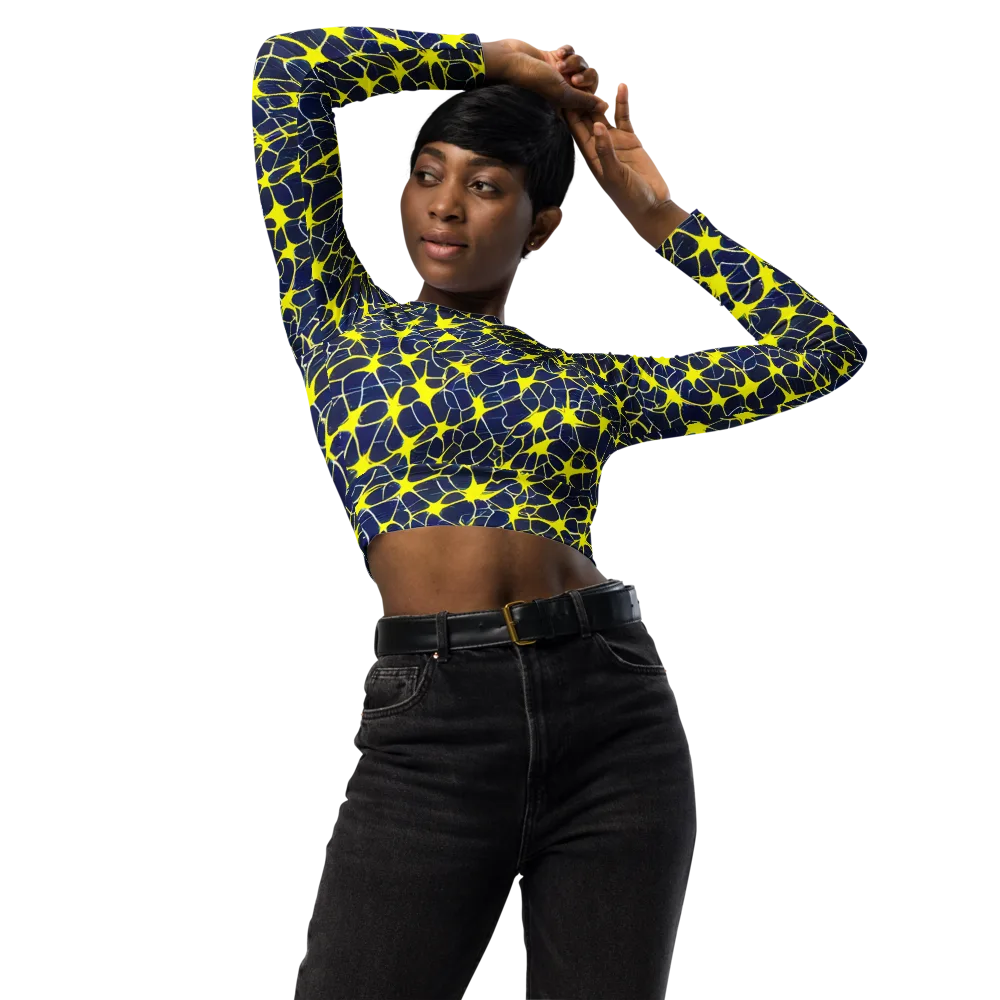 Neon Neural Network on Long Sleeve Crop Top — Front