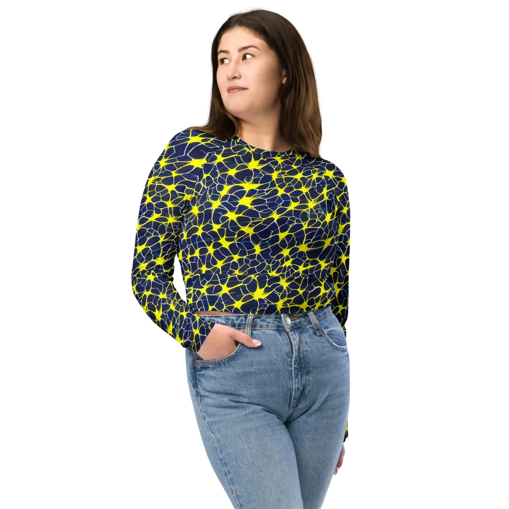 Neon Neural Network on Long Sleeve Crop Top — Front