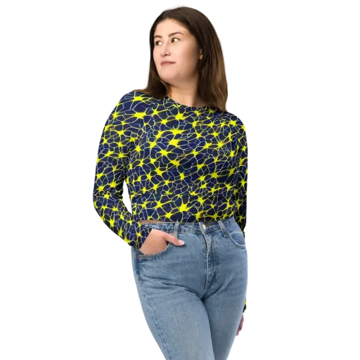 Neon Neural Network on a Long Sleeve Crop Top