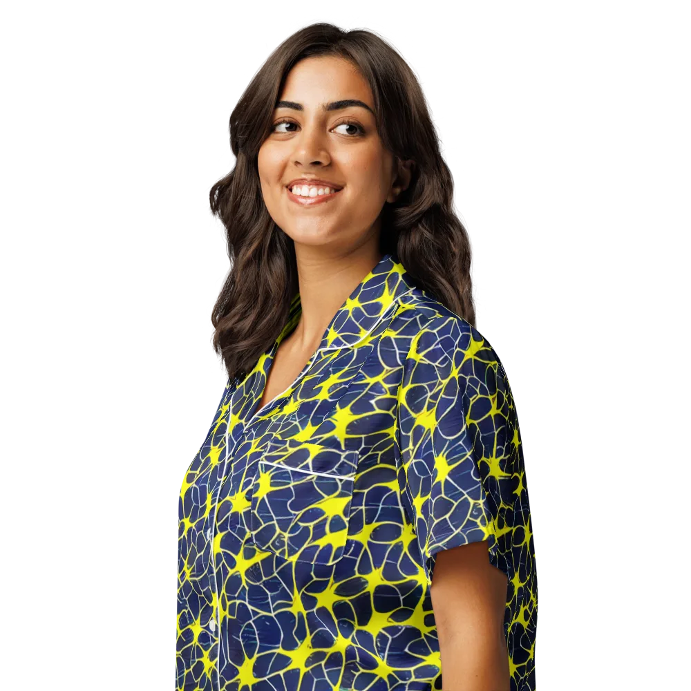 Neon Neural Network on Women's Short Sleeve Pajama Top — Left Front