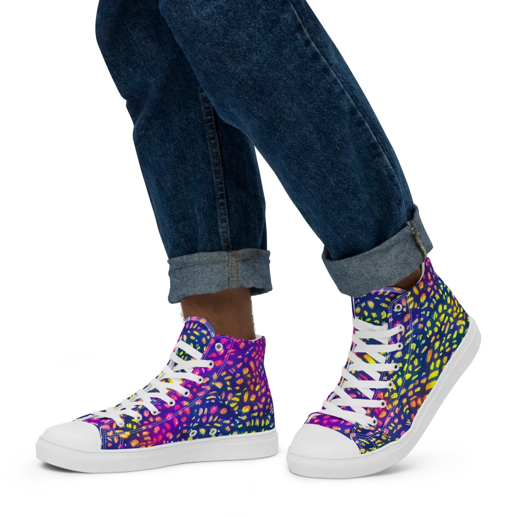 Prismatic Scatter on Men's High Top Canvas Shoes — Left