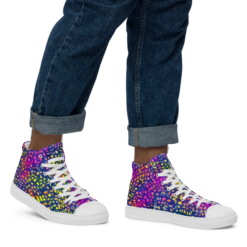Prismatic Scatter on Men's High Top Canvas Shoes — Right