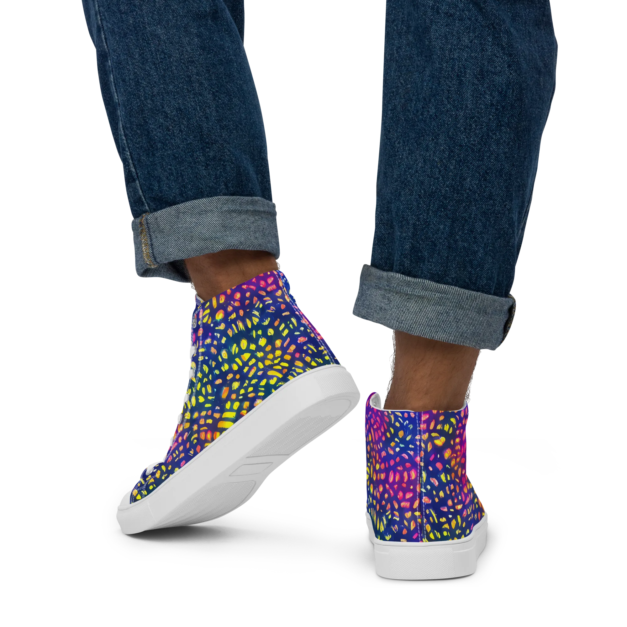 Prismatic Scatter on Men's High Top Canvas Shoes — Back
