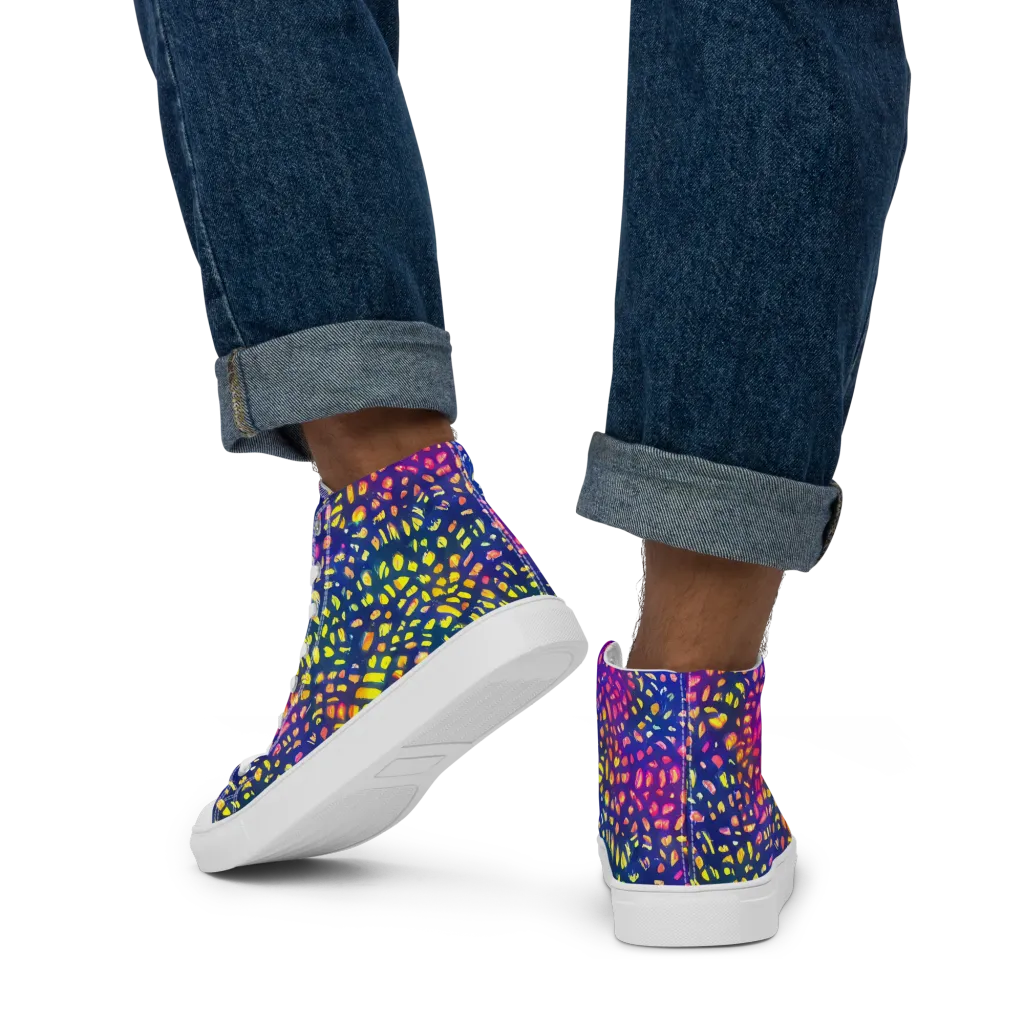 Prismatic Scatter on Men's High Top Canvas Shoes — Back
