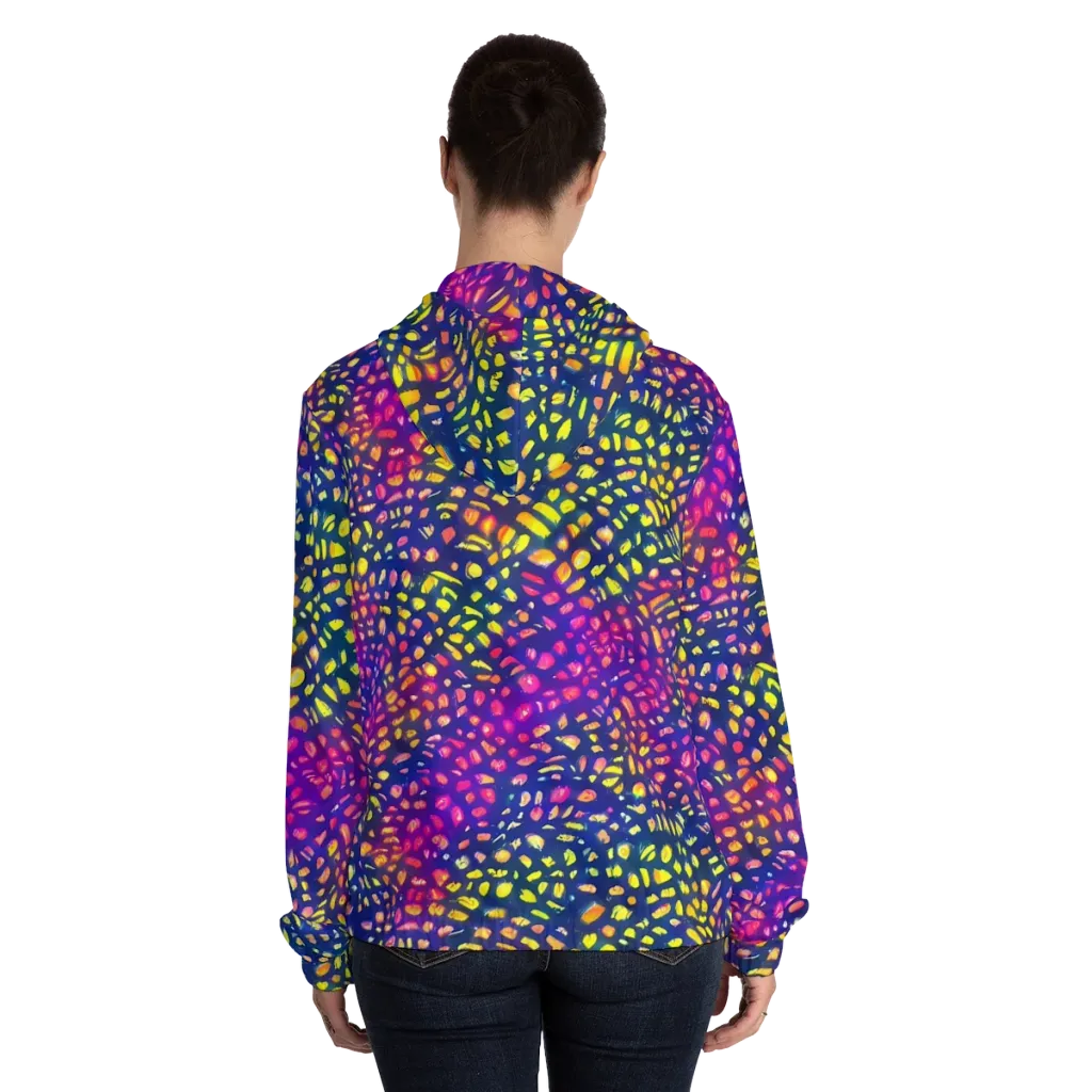 Prismatic Scatter on Women's Full-Zip Hoodie — Back On Person
