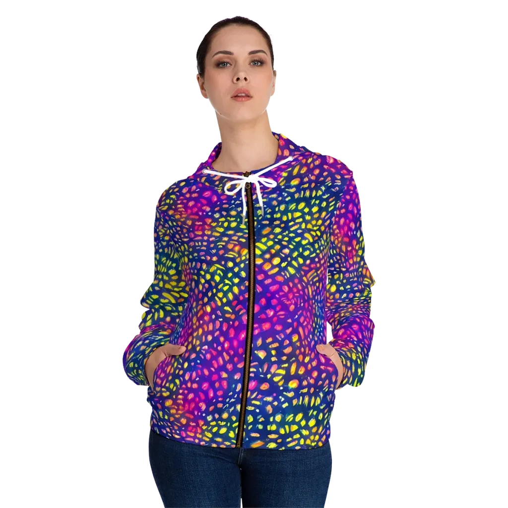 Prismatic Scatter on Women's Full-Zip Hoodie — Front On Person