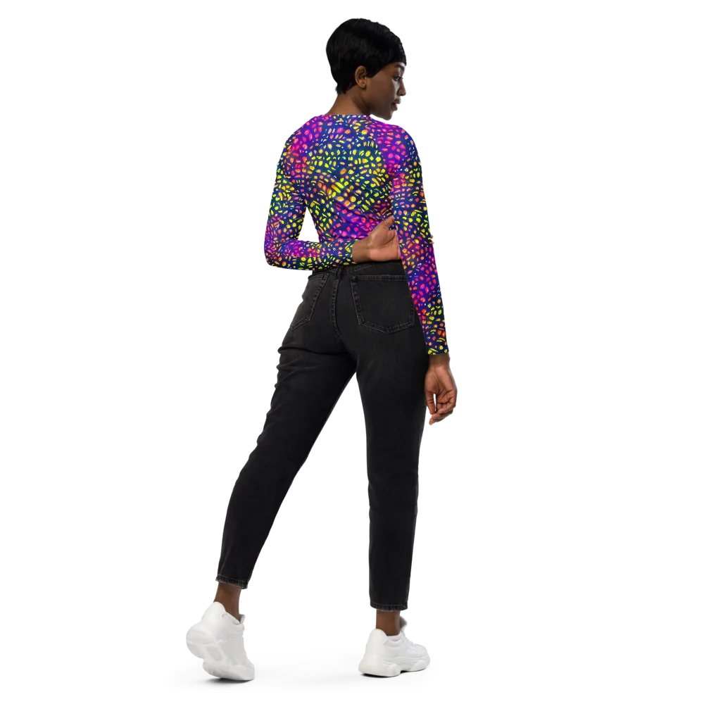 Prismatic Scatter on Long Sleeve Crop Top — Right Back