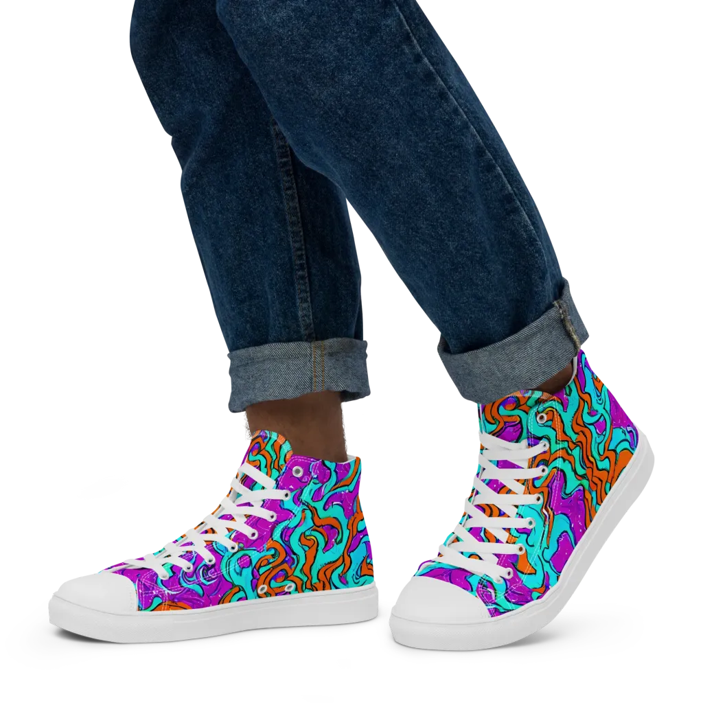 Psychic Ribbons on Men's High Top Canvas Shoes — Left