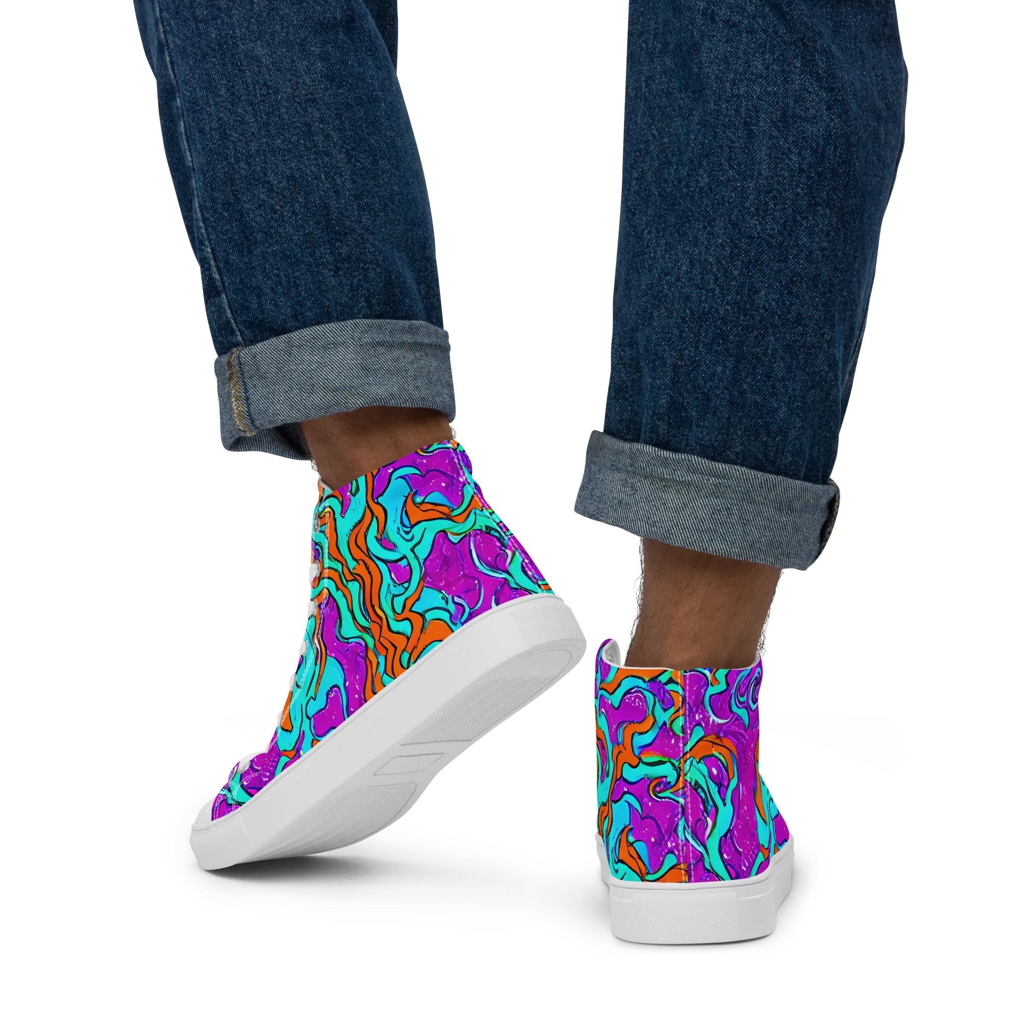 Psychic Ribbons on Men's High Top Canvas Shoes — Back