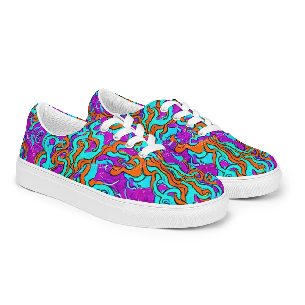 Psychic Ribbons on Men's Lace-Up Canvas Shoes — Right Front