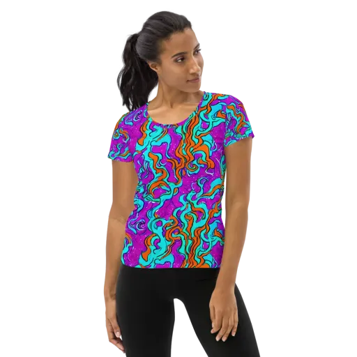 Psychic Ribbons on a Women's Athletic T-Shirt