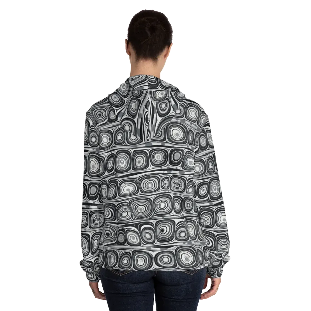 Monochrome Strata on Women's Full-Zip Hoodie — Back On Person
