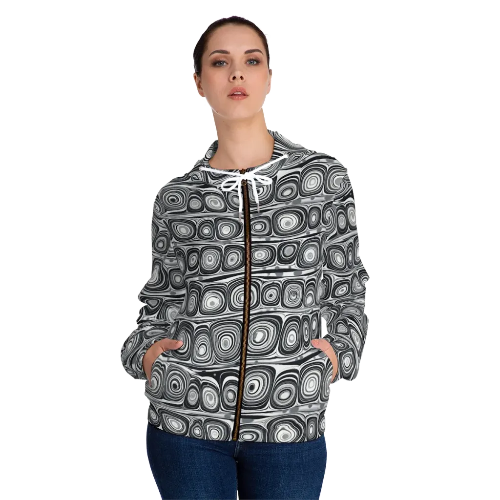 Monochrome Strata on Women's Full-Zip Hoodie — Front On Person
