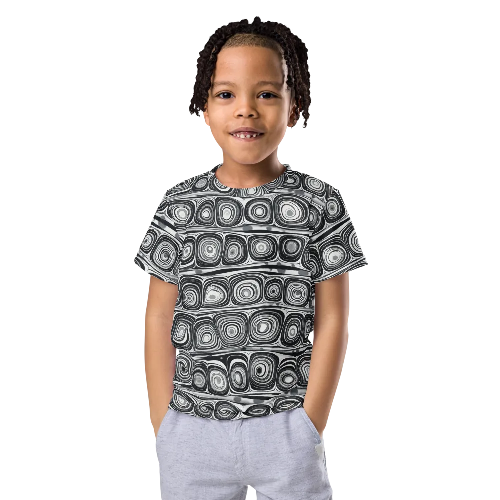 Monochrome Strata on Kids Crew Neck T-Shirt — Front