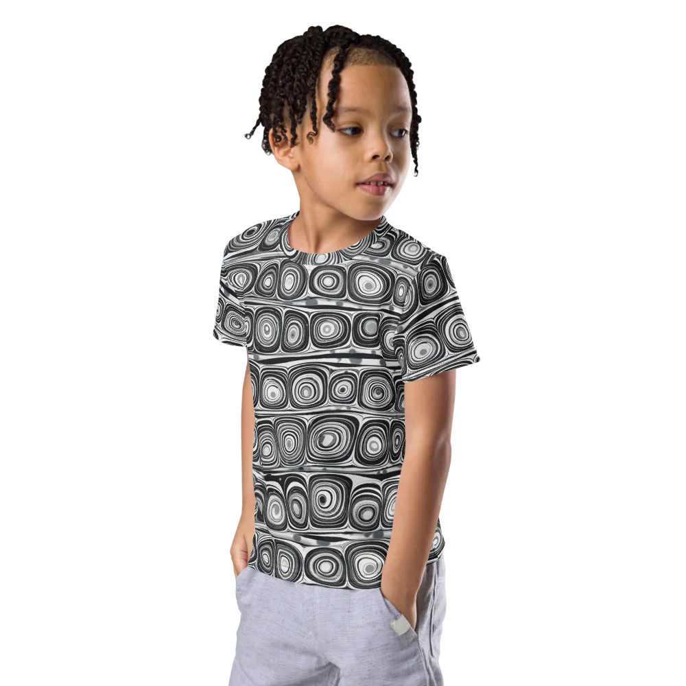 Monochrome Strata on Kids Crew Neck T-Shirt — Left Front