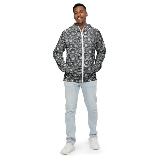 Monochrome Strata on a Men's Windbreaker