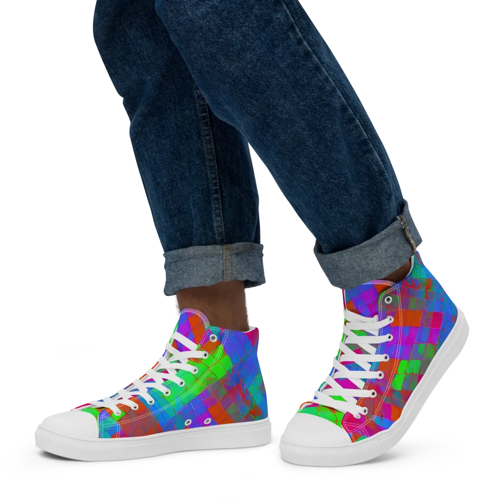 Chromatic Tapestry on Men's High Top Canvas Shoes — Left