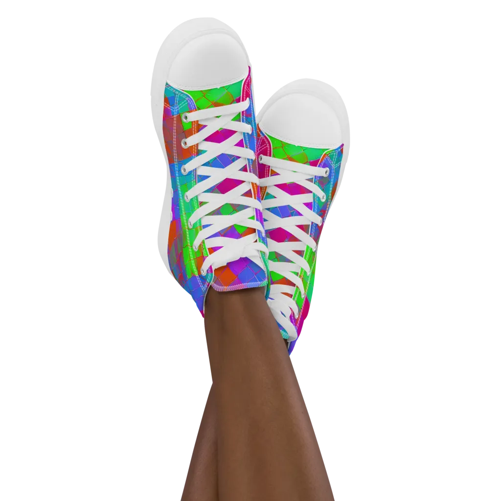 Chromatic Tapestry on Women's High Top Canvas Shoes — Front