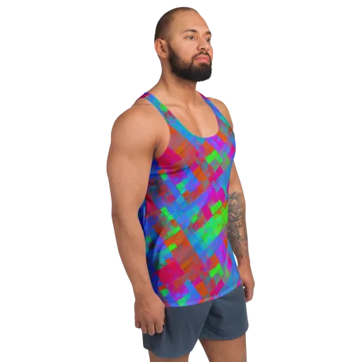 Chromatic Tapestry on a Men's Tank Top