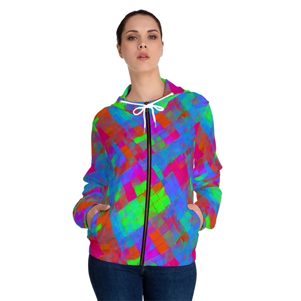 Chromatic Tapestry on Women's Full-Zip Hoodie — Front On Person