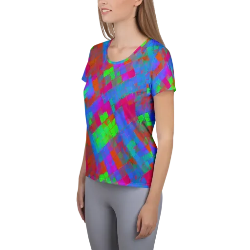 Chromatic Tapestry on a Women's Athletic T-Shirt
