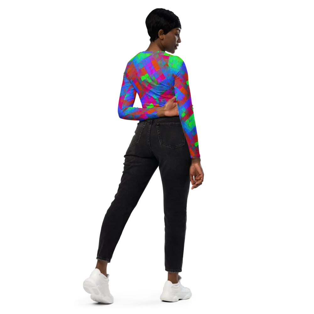 Chromatic Tapestry on Long Sleeve Crop Top — Right Back