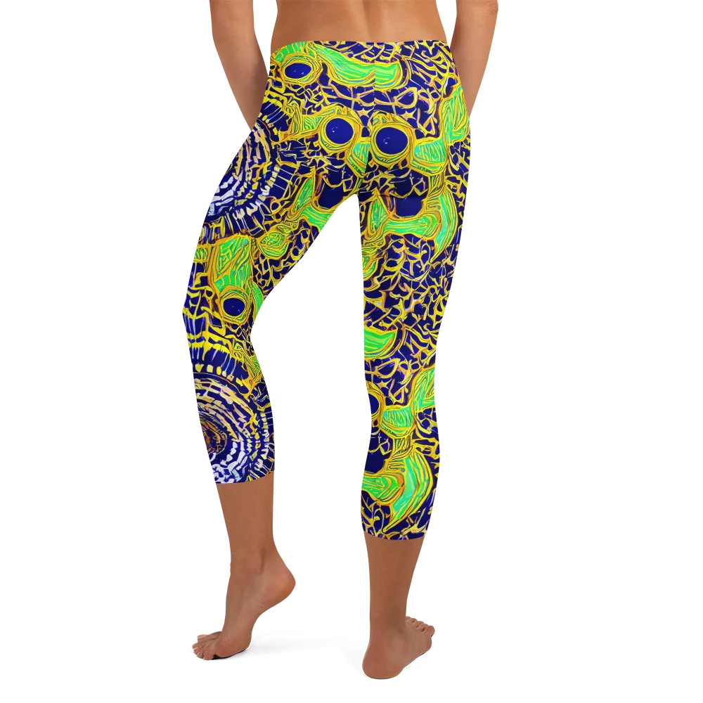 Cobalt Plumage on Capri Leggings — Back