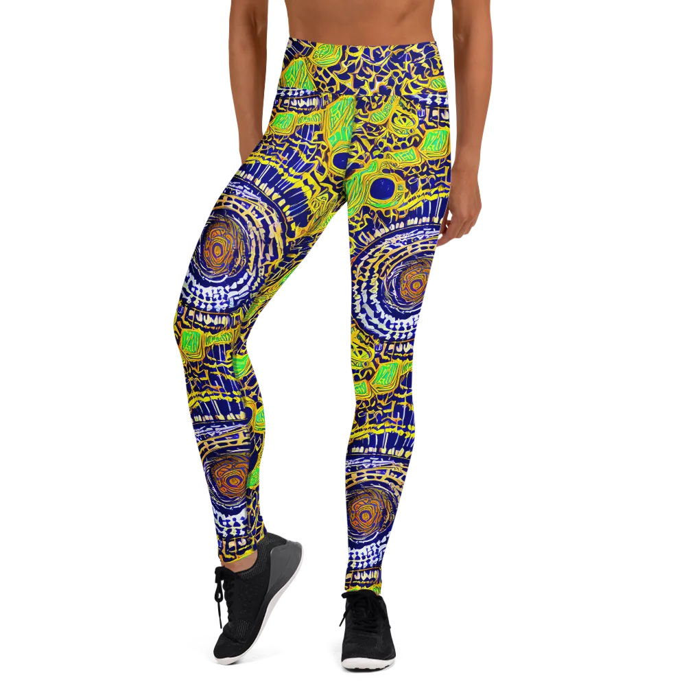 Cobalt Plumage on Yoga Leggings — Front