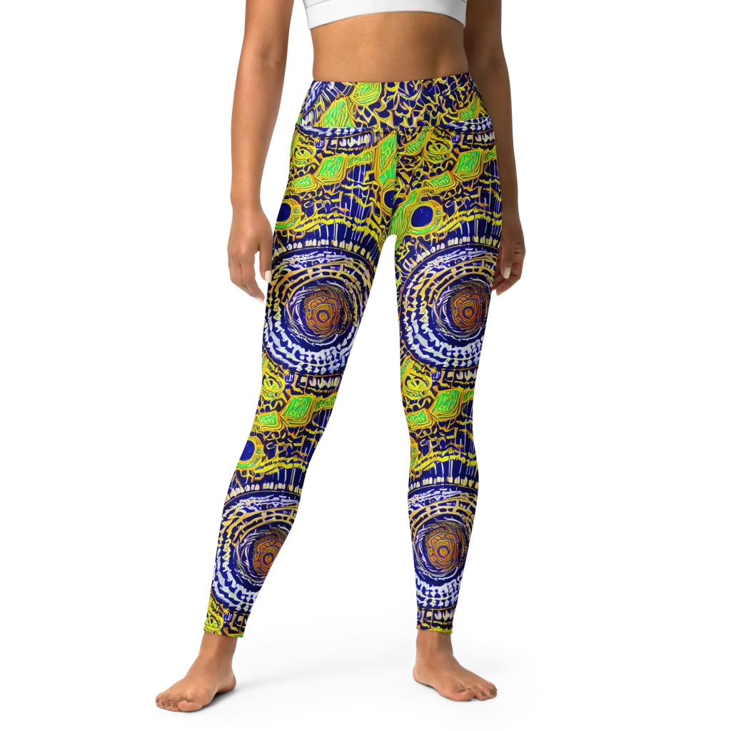 Cobalt Plumage on Yoga Leggings — Front