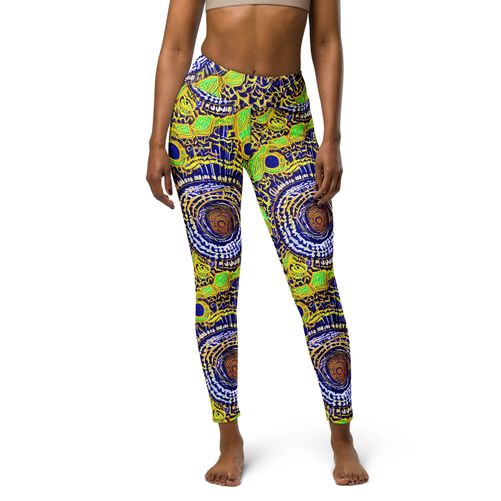 Cobalt Plumage on Yoga Leggings — Front