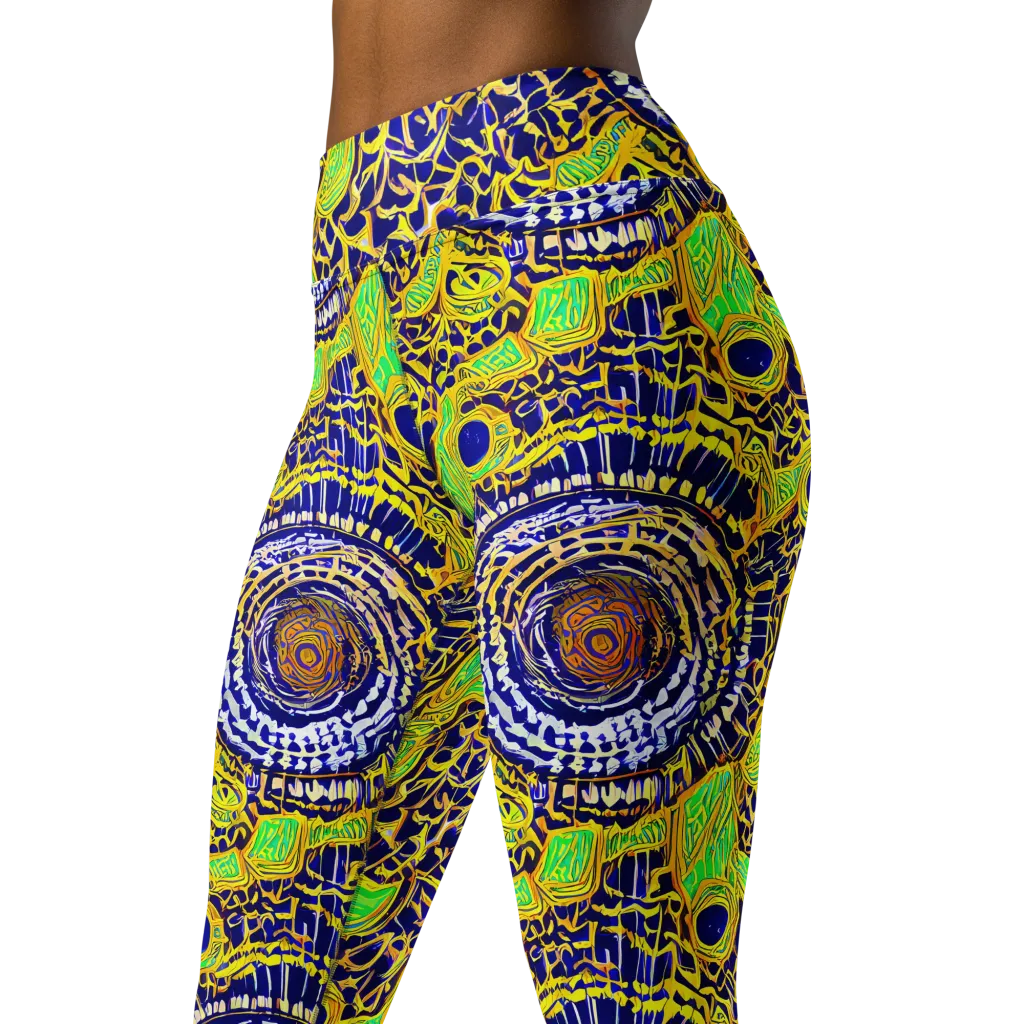 Cobalt Plumage on Yoga Leggings — Left Front