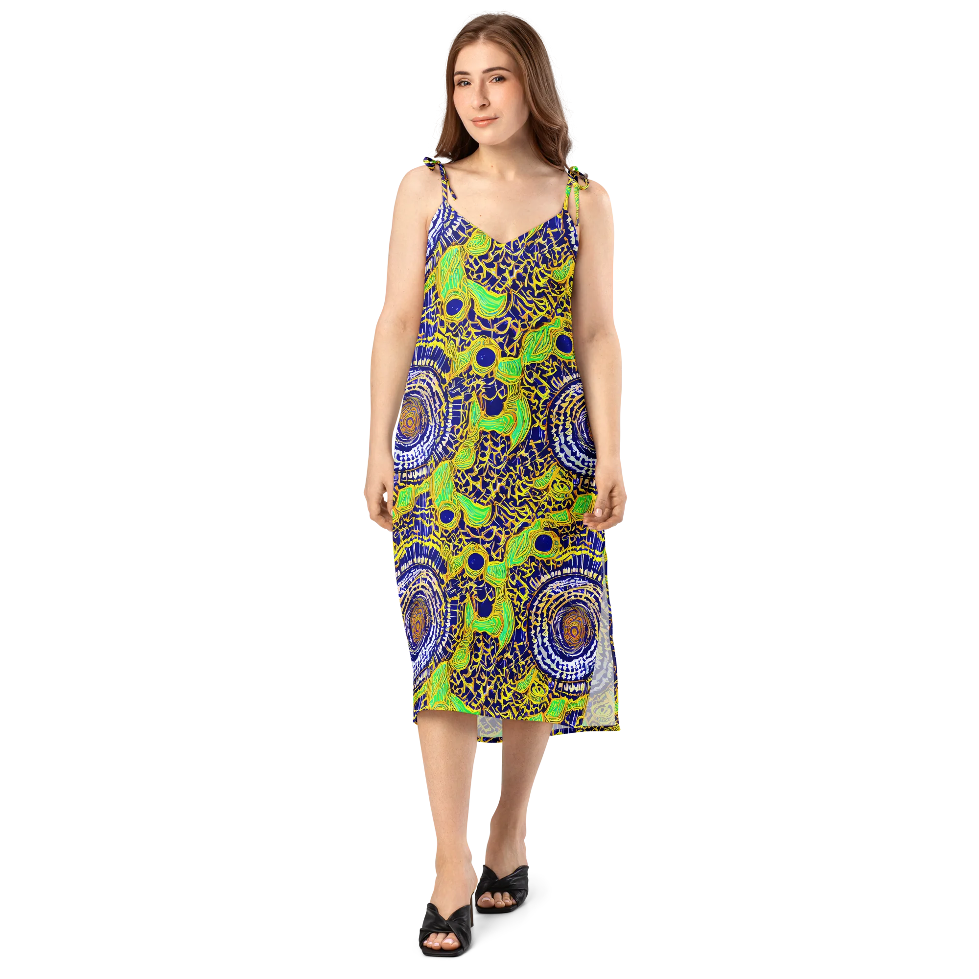 Cobalt Plumage on Slip Dress — Front