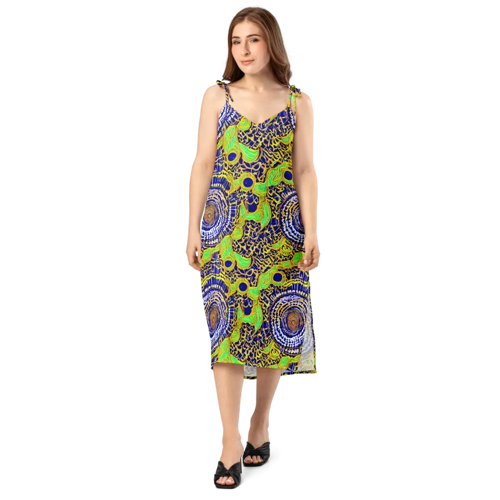 Cobalt Plumage on Slip Dress — Front
