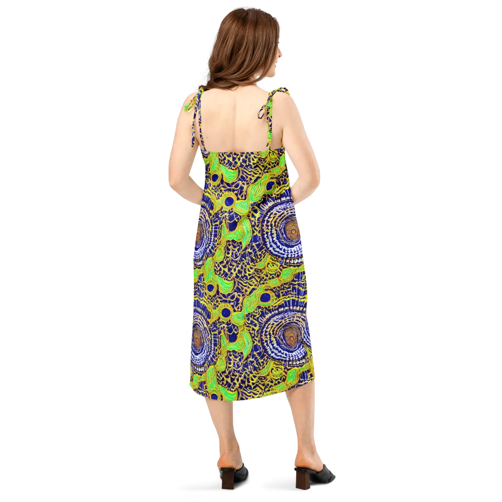 Cobalt Plumage on Slip Dress — Back