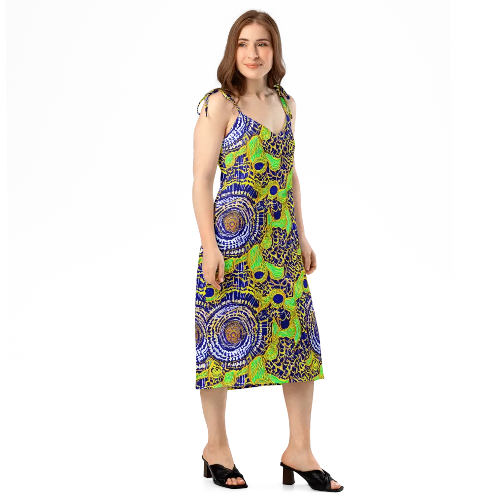 Cobalt Plumage on Slip Dress — Right Front