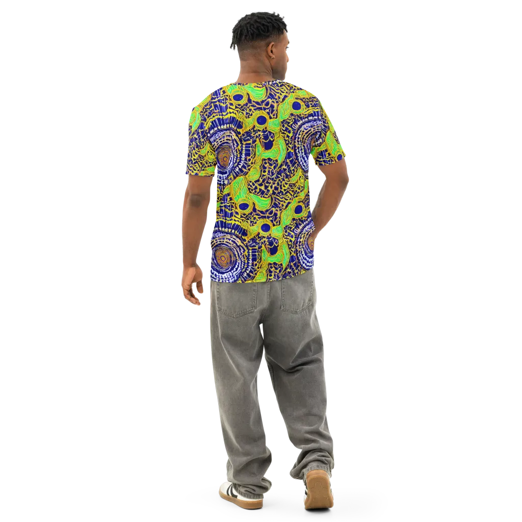 Cobalt Plumage on Men's Cotton Crew Neck T-Shirt — Back