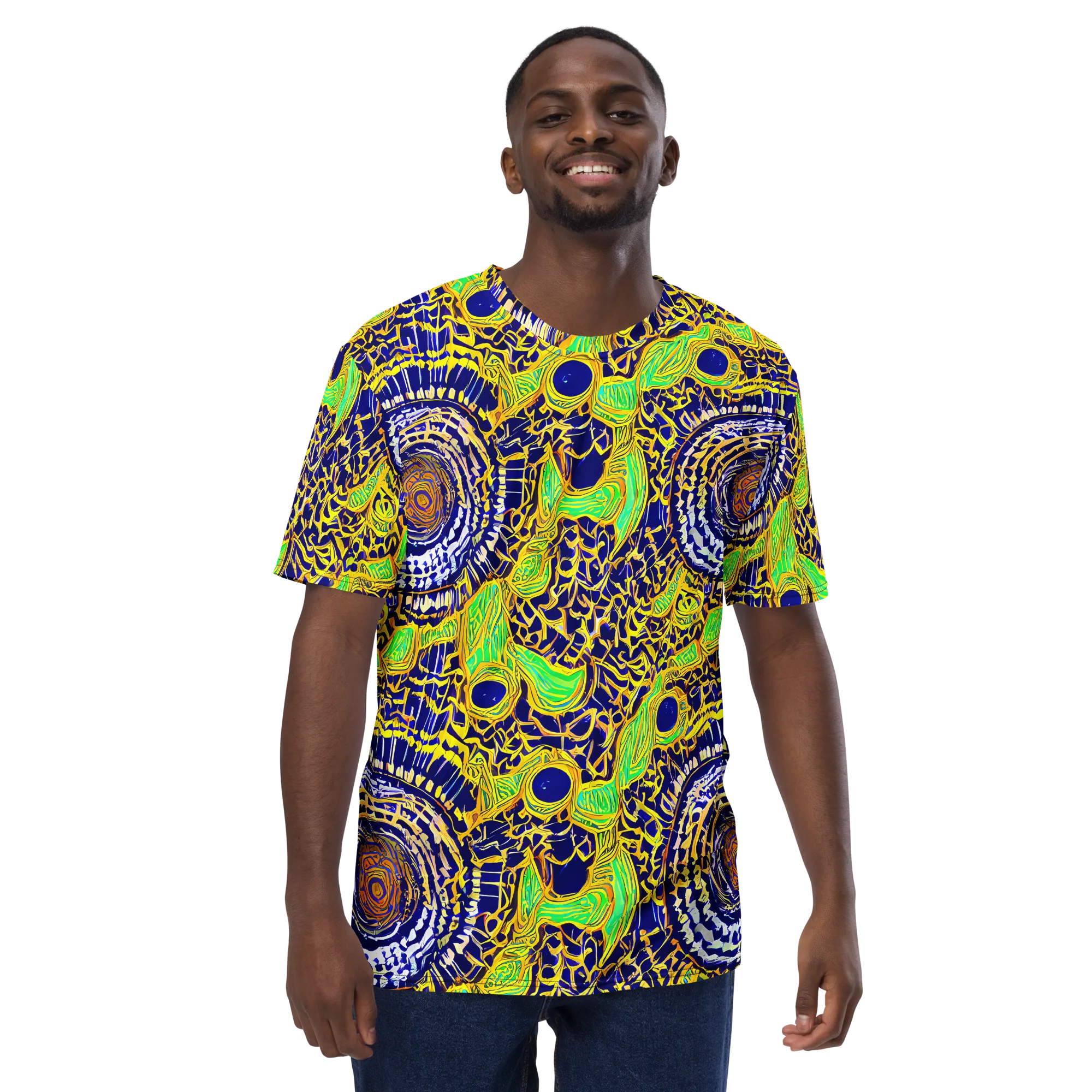 Cobalt Plumage on Men's Crew Neck T-Shirt — Front