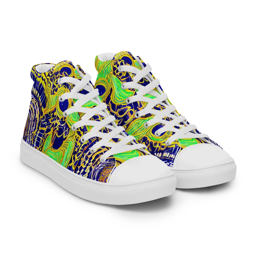 Cobalt Plumage on Men's High Top Canvas Shoes — Right Front
