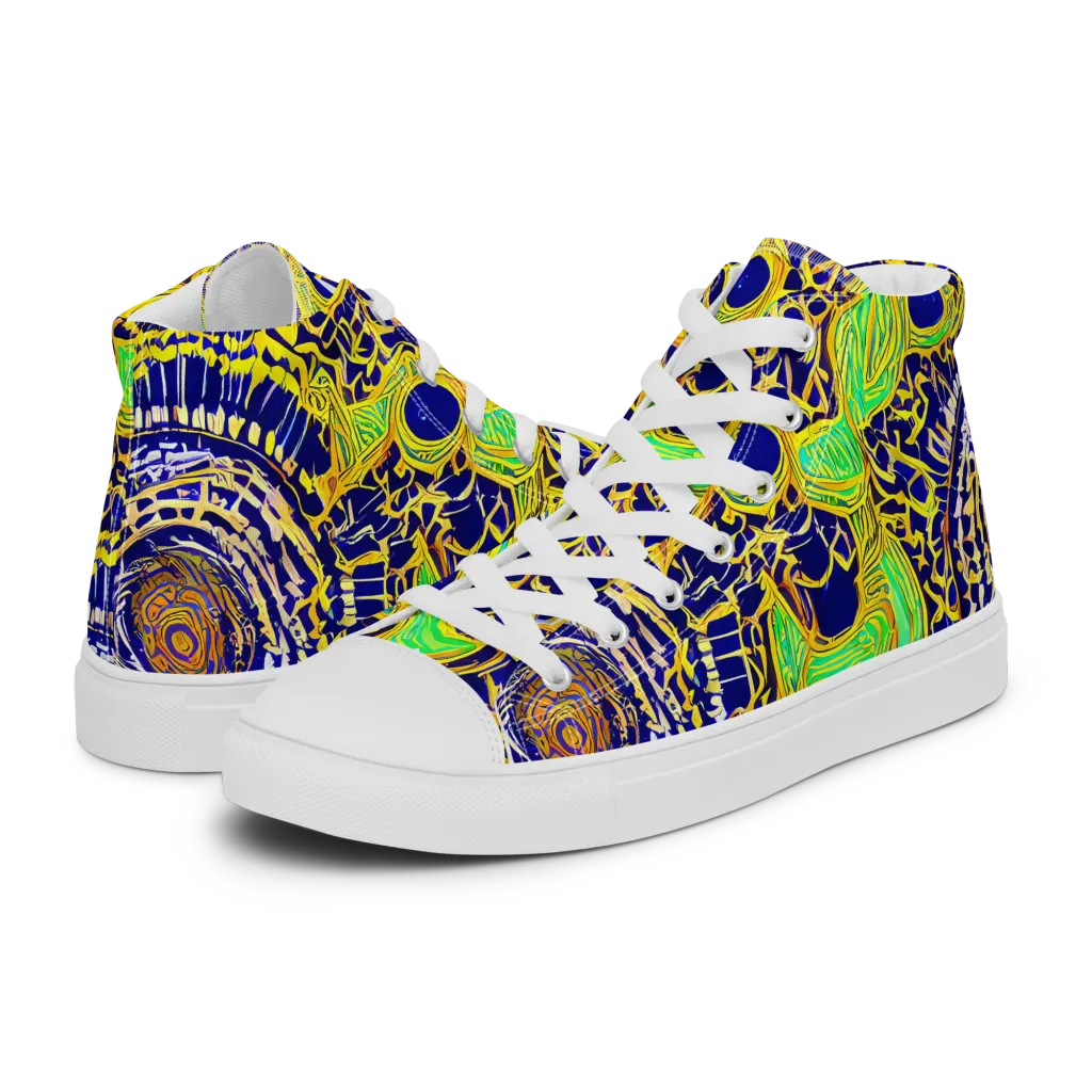 Cobalt Plumage on Men's High Top Canvas Shoes — Left