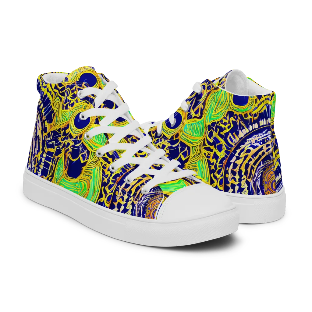 Cobalt Plumage on Men's High Top Canvas Shoes — Right