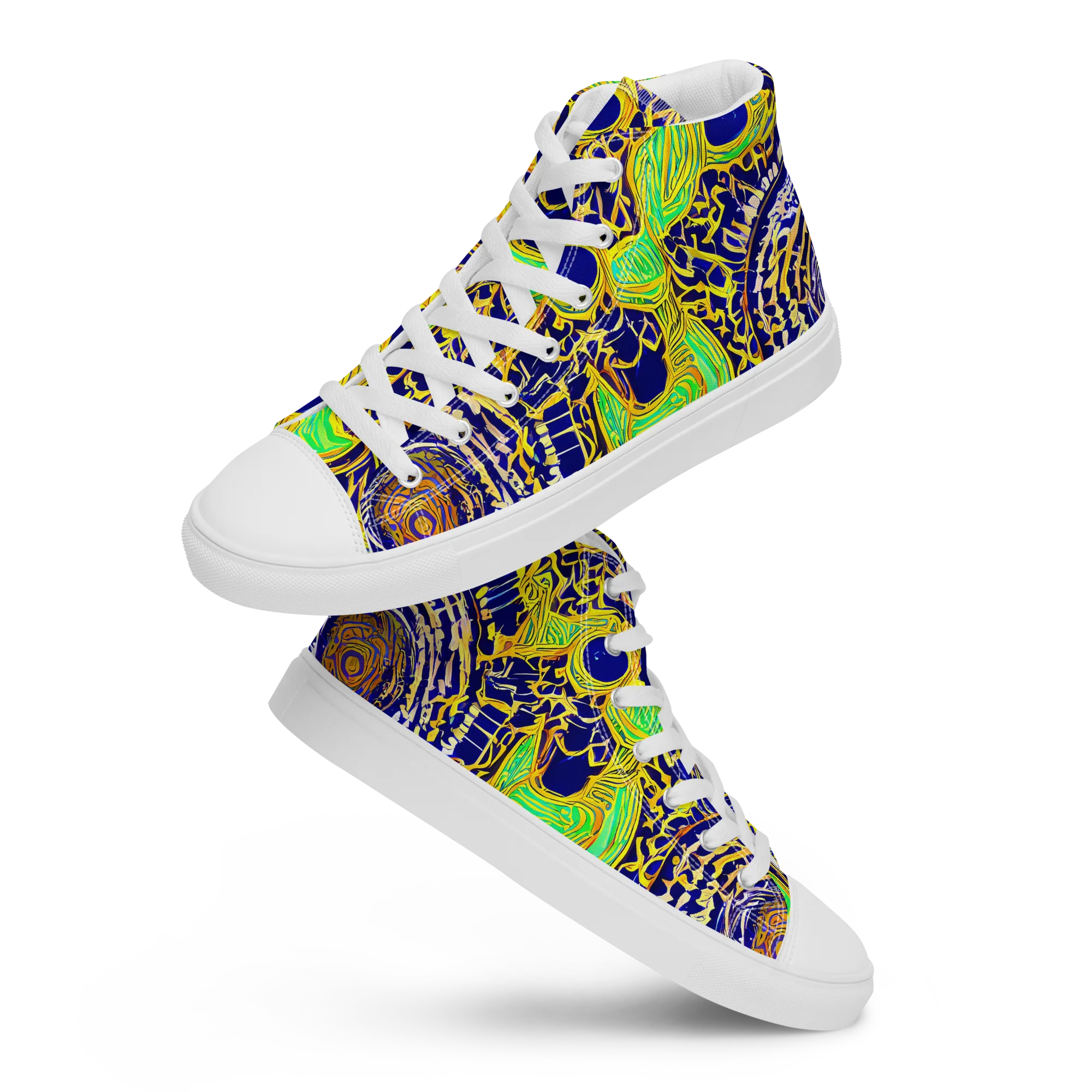 Cobalt Plumage on Men's High Top Canvas Shoes — Front