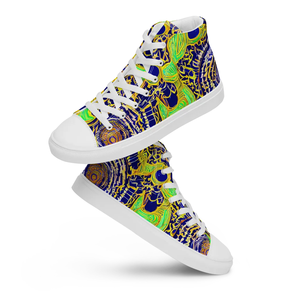 Cobalt Plumage on Men's High Top Canvas Shoes — Front